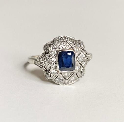 Bague 59 Bague Art Déco en or blanc et platine 58 Facettes