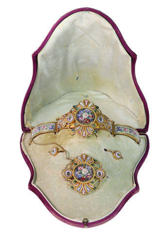 Boucles d'oreilles Rare parure en micromosaïque du XIXe siècle de Menichini Giacomo – Un chef-d'œuvre du Grand Tour 58 Facettes 25043-0119