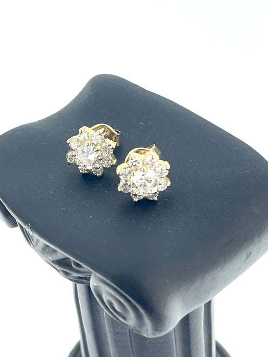 Boucles d'oreilles fleur en or jaune avec diamants certifié HRD