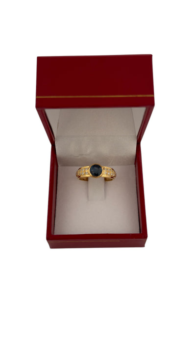 Bague jonc saphir ancien et diamants monture or jaune