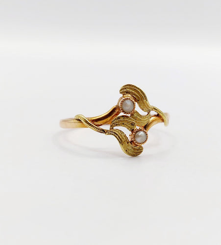 Bague 58 Bague Toi et Moi Art Nouveau or rose et jaune et perles (circa 1910) 58 Facettes A06373