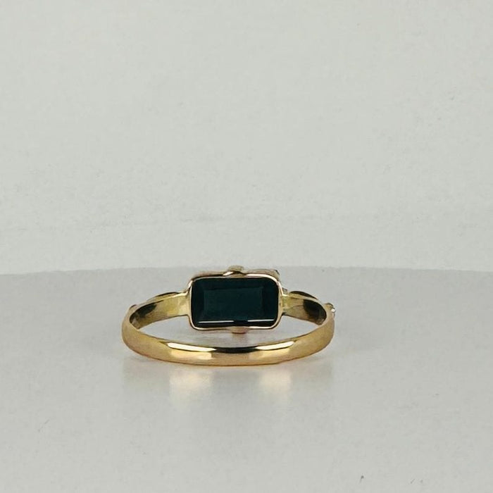 Bague vintage avec tourmaline noire naturelle, émeraude facettée