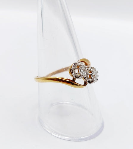 Bague Toi et Moi ancienne en or 18k et diamants taille ancienne