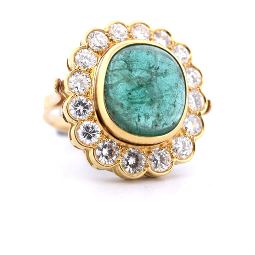 BAGUE DÉCO' EN OR JAUNE 18 KT - ÉMERAUDE NATURELLE ET DIAMANTS