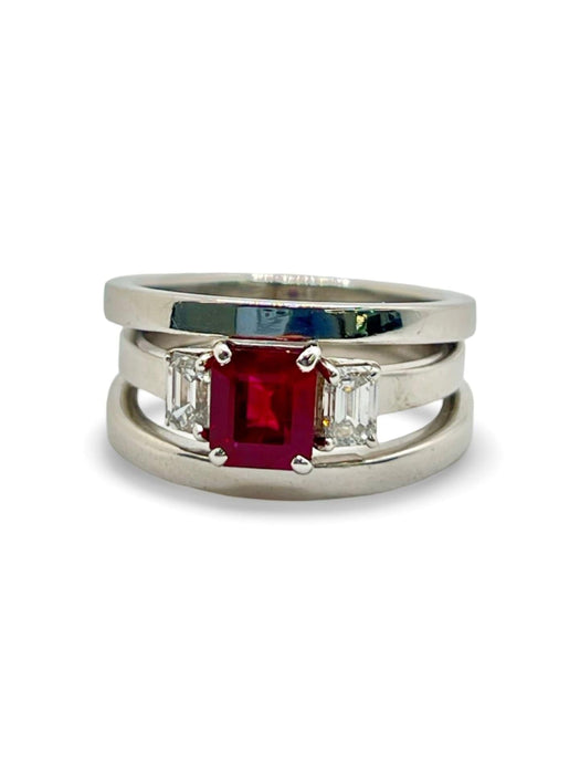 Bague 58 Bague or blanc rubis 1,40 ct et diamants 58 Facettes