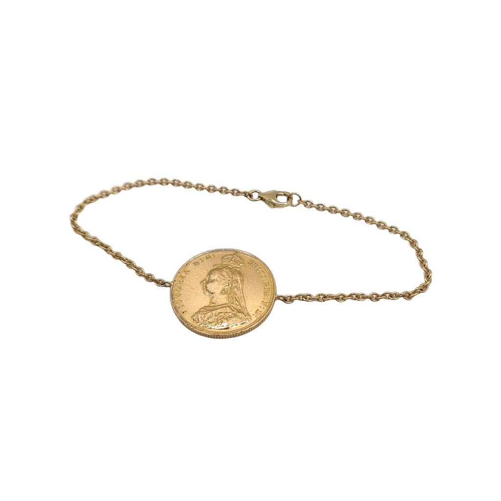 Bracelet Souverain En Or Jaune - Chaîne 18 Carats Et Pièce 22 Carats - Occasion Très Bon état