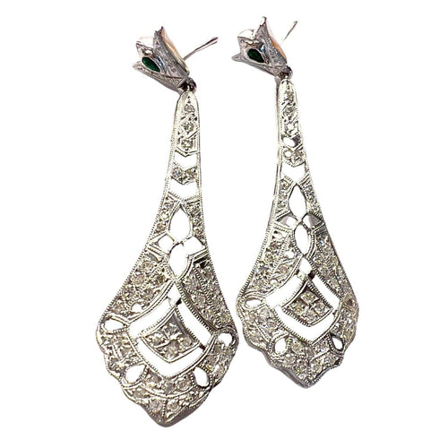 Boucles d'oreilles Boucles d'oreilles en platine de style Art déco avec diamants et émeraudes 58 Facettes Q354B