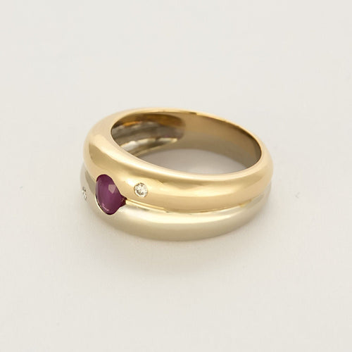 Bague 52,5 Bague double jonc en or jaune et or gris, rubis et diamants 58 Facettes VER0120