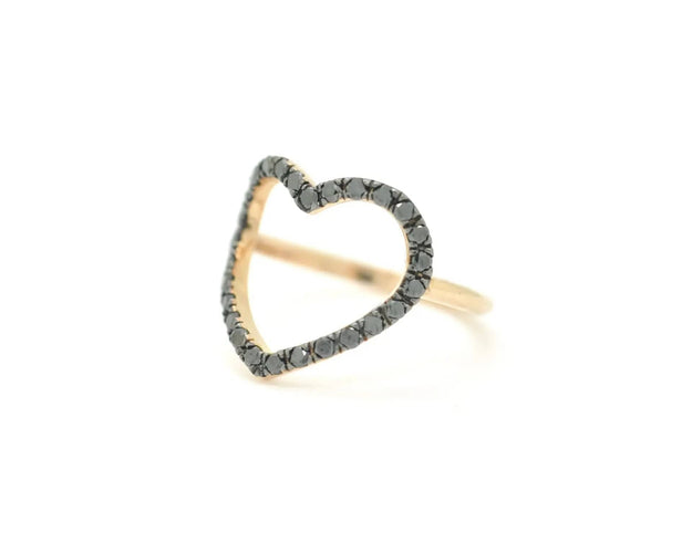 Bague Bague cœur en or rose et diamant noir 58 Facettes 12777