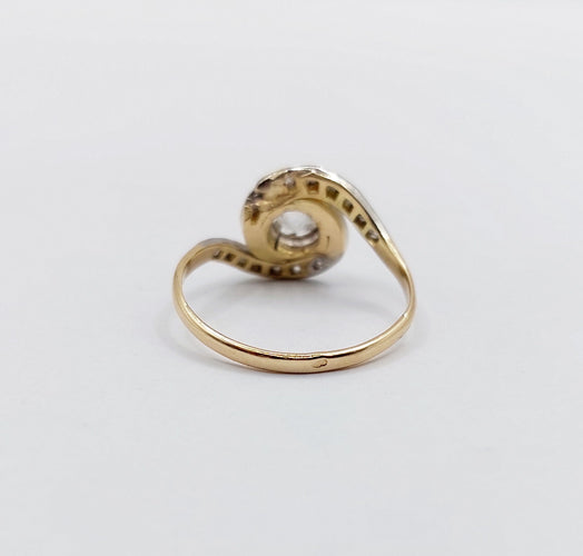 Bague 53 Bague tourbillon antique en or 18k et platine et diamants (circa 1900) 58 Facettes A06348