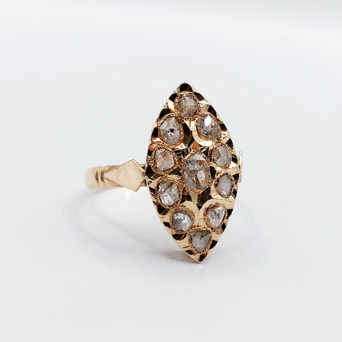 Bague 56 Bague marquise ancienne or rose, diamants taille rose 58 Facettes A05645