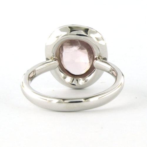 Bague 50 Bague en or blanc avec quartz rose et diamants taille brillant 58 Facettes