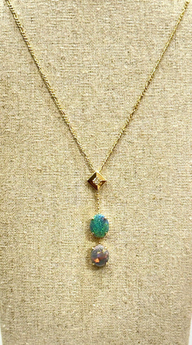 Collier Collier maille figaro en or jaune , diamants  et opales d’Australie 58 Facettes