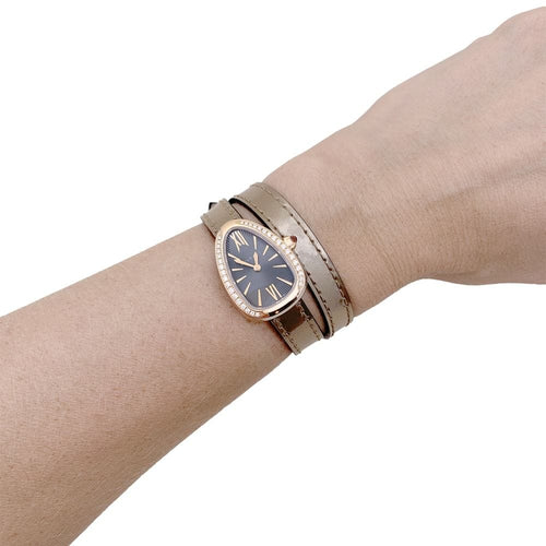 Montre Montre Bulgari, "Serpenti", en or rose, diamants, acier, cuir. 58 Facettes 34892