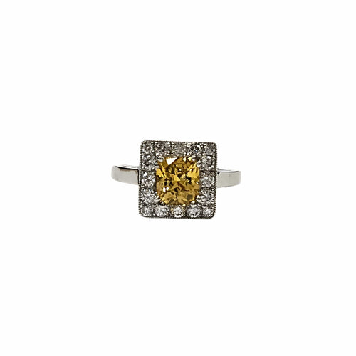Bague 53 Bague en platine 850, diamants et saphir jaune naturels 58 Facettes CAE-RI-CSS-PLYSD