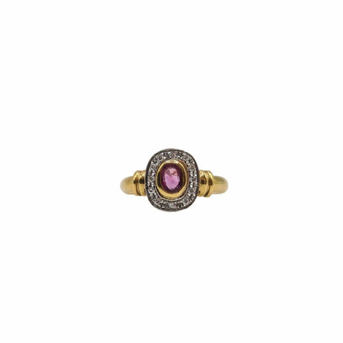 Bague 56 Bague or jaune sertie d'un rubis et diamants 58 Facettes