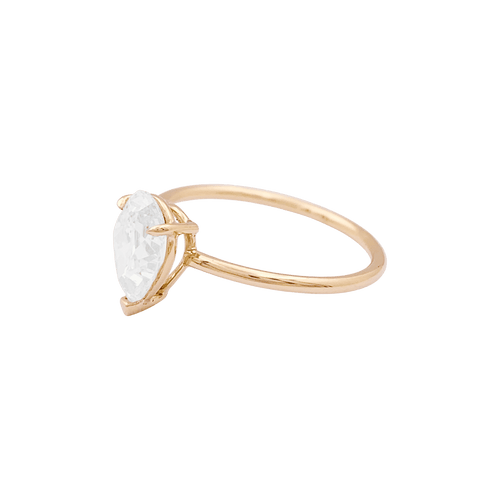 Bague 53 Solitaire jaune 750/000, diamant poire taille ancienne. 58 Facettes 34657