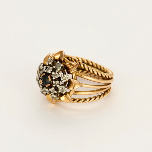 Bague 54 Bague Or jaune, Platine, diamants et saphir 58 Facettes CAS0261