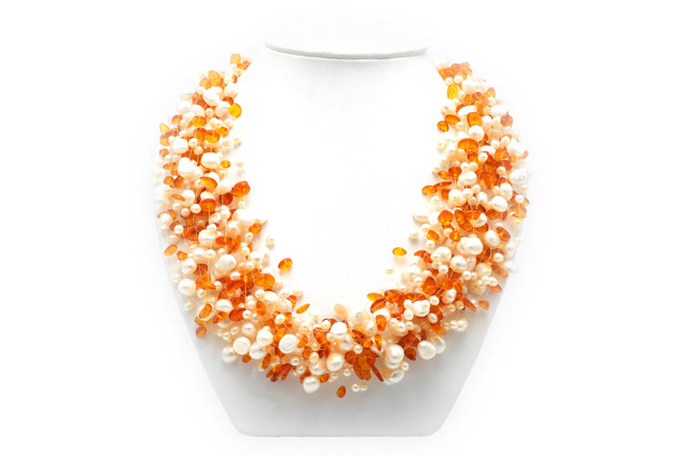 Collier Collier contemporain en or jaune, ambre et perles 58 Facettes 22657