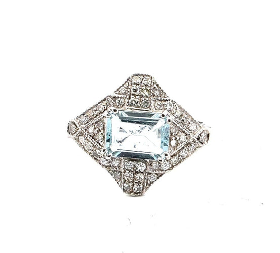 Bague 54 Bague en platine avec aigue-marine et diamants 58 Facettes