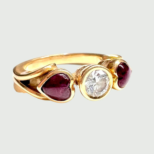 Bague 49 Bague moderne en or jaune avec diamants et rubis 58 Facettes Q914A(887)