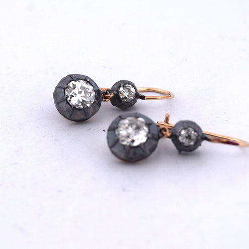 Boucles d'oreilles Boucles d’oreilles anciennes en or rose 12 kt et argent avec diamants 58 Facettes