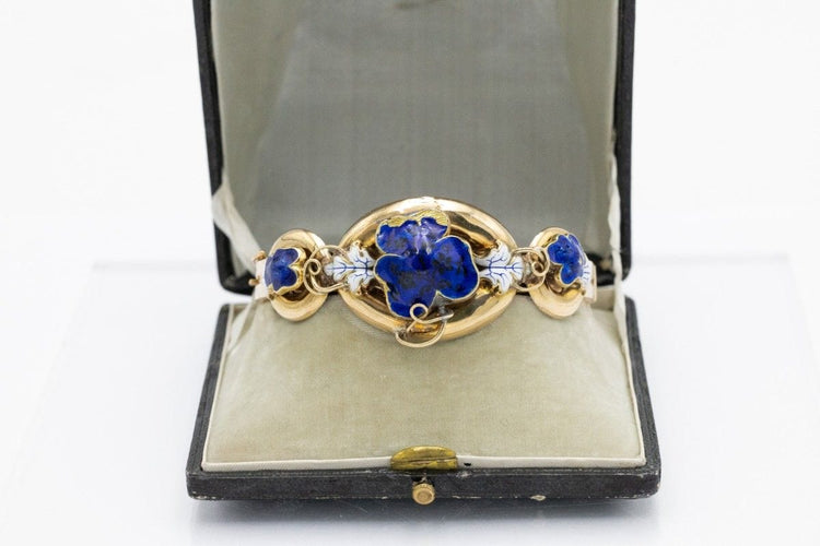 Bracelet Bracelet en or jaune du début du XIXe siècle avec émail cobalt - Style Biedermeier 58 Facettes 10500