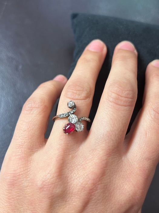 Bague deux ors, diamants et rubis