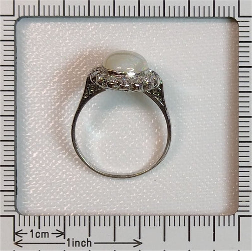 Bague 57 Bague de fiançailles vintage en platine avec diamants et opales 58 Facettes 21019-0035