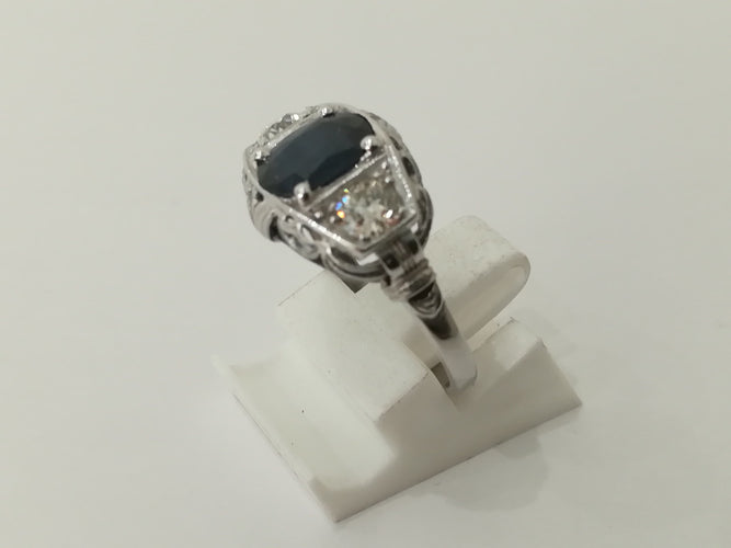 Bague 55 Bague Art Déco Saphir Diamants 58 Facettes