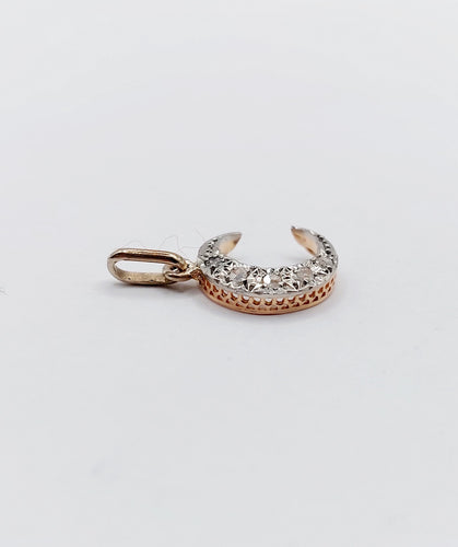 Pendentif croissant de lune en or rose 18k et platine, diamants taille roses