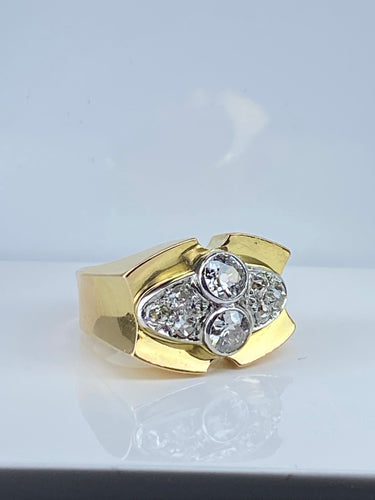 Bague Tank en or jaune 18 carats et platine sertie de diamants