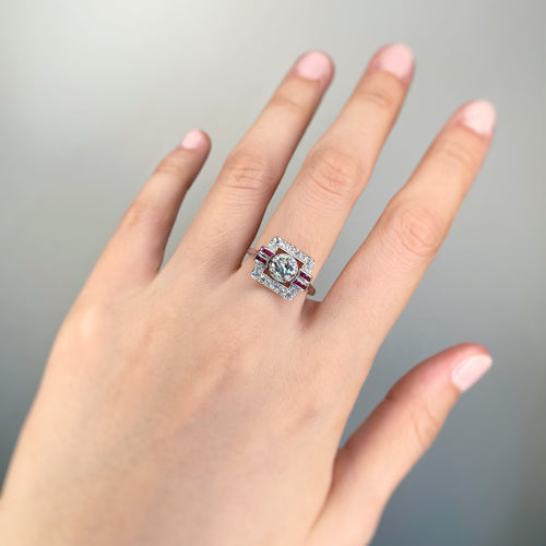 Bague Bague Art-Déco - Platine, diamants & rubis 58 Facettes 230165R