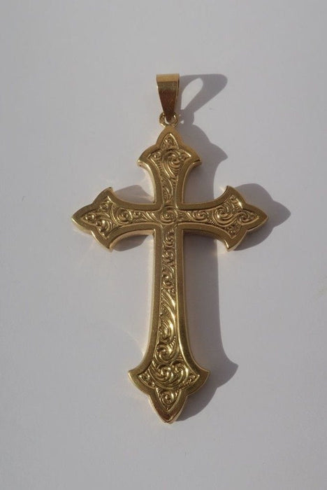 Pendentif Grande croix ancienne en or rose 58 Facettes