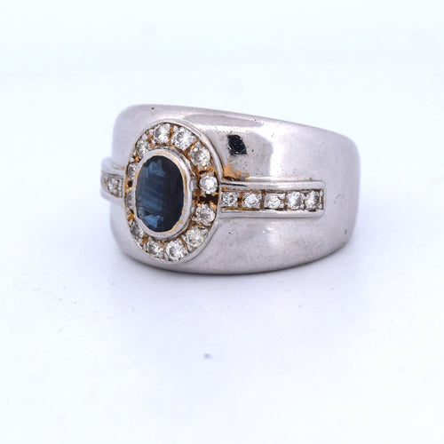 Bague 58 Bague vintage en or blanc avec saphir et diamants 58 Facettes