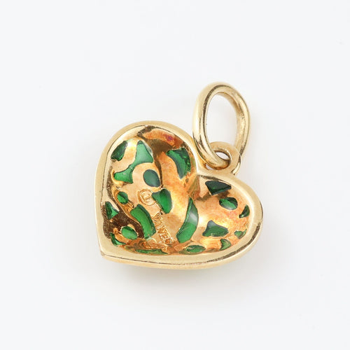 Yanes - Pendentif cœur en or jaune 18 carats et émail vert