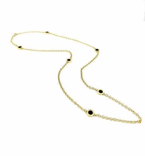 Collier BVLGARI. Sautoir "BVLGARI-BVLGARI" or jaune et onyx 58 Facettes