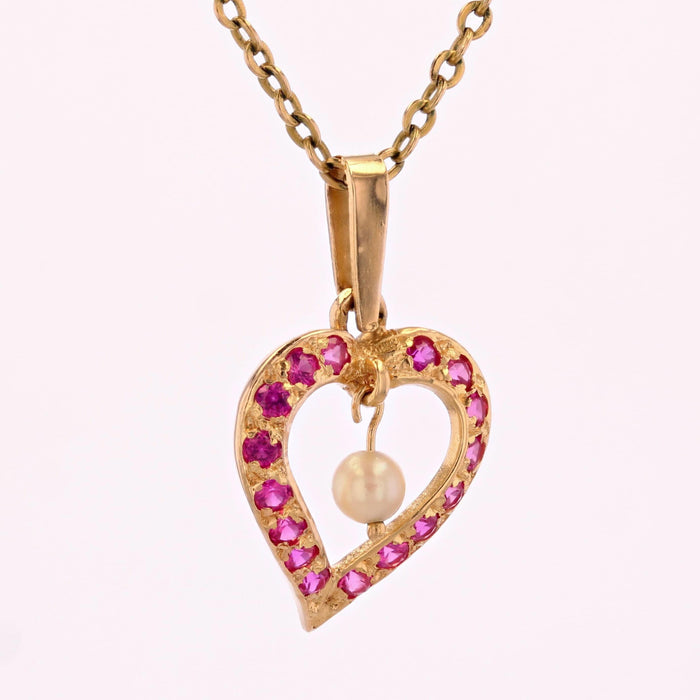 Pendentif Pendentif coeur rubis et perle 58 Facettes 21-275B