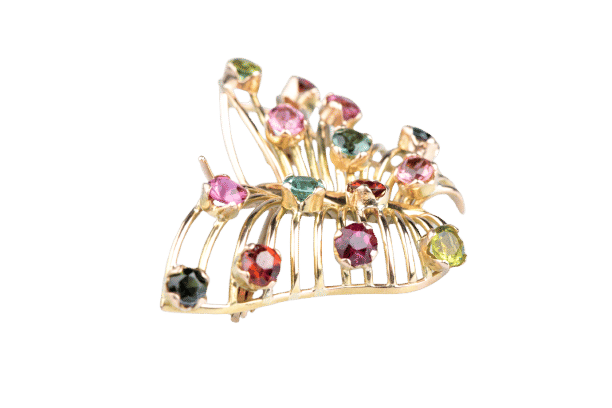 Broche Broche papillon vintage en or jaune sertie de 14 pierres fines multicolores 58 Facettes BCPAP5342-107