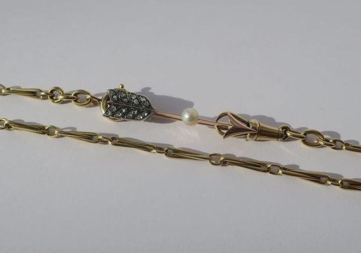 Broche Broche flèche perle fine et diamants 19e siècle 58 Facettes