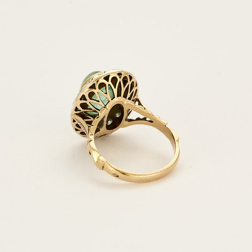Bague 56 Bague pompadour en or jaune, émeraude et diamants 58 Facettes MB1