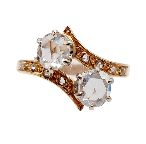 Bague 51 Bague toi et moi antique en or rose 18k et diamants taille roses 58 Facettes A06333