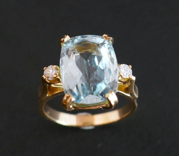 Bague 57 Bague Aigue-Marine et Diamants 58 Facettes C33-01