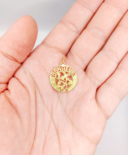 Pendentif Pendentif Art Nouveau or jaune BONHEUR fer à cheval et branche de gui (circa 1920) 58 Facettes A06259