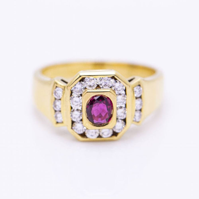 Bague 54 yellow gold Ring with Diamonds and Ruby 58 Facettes N102933EJ