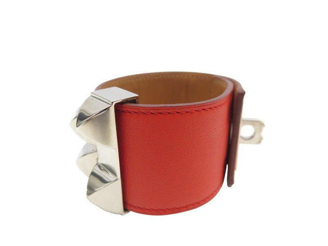 Collier bracelet HERMES collier de chien medor cdc 16cm cuir swift rouge palladie 58 Facettes 268025