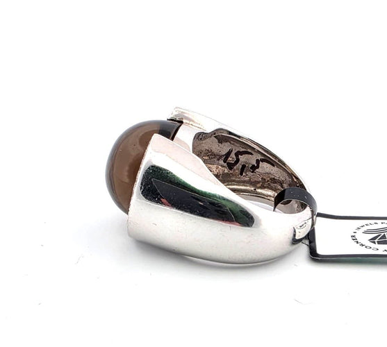 Bague 53 Bague en or blanc avec quartz fumé et diamants 58 Facettes