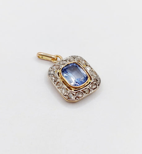 Pendentif Pendentif Art déco en or 18k et platine, saphir synthétique et diamants taille rose 58 Facettes A06085