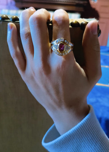 Bague or jaune rubis diamants