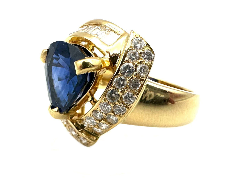 Bague 52 Bague Vintage or jaune 18K, saphir et diamants 58 Facettes